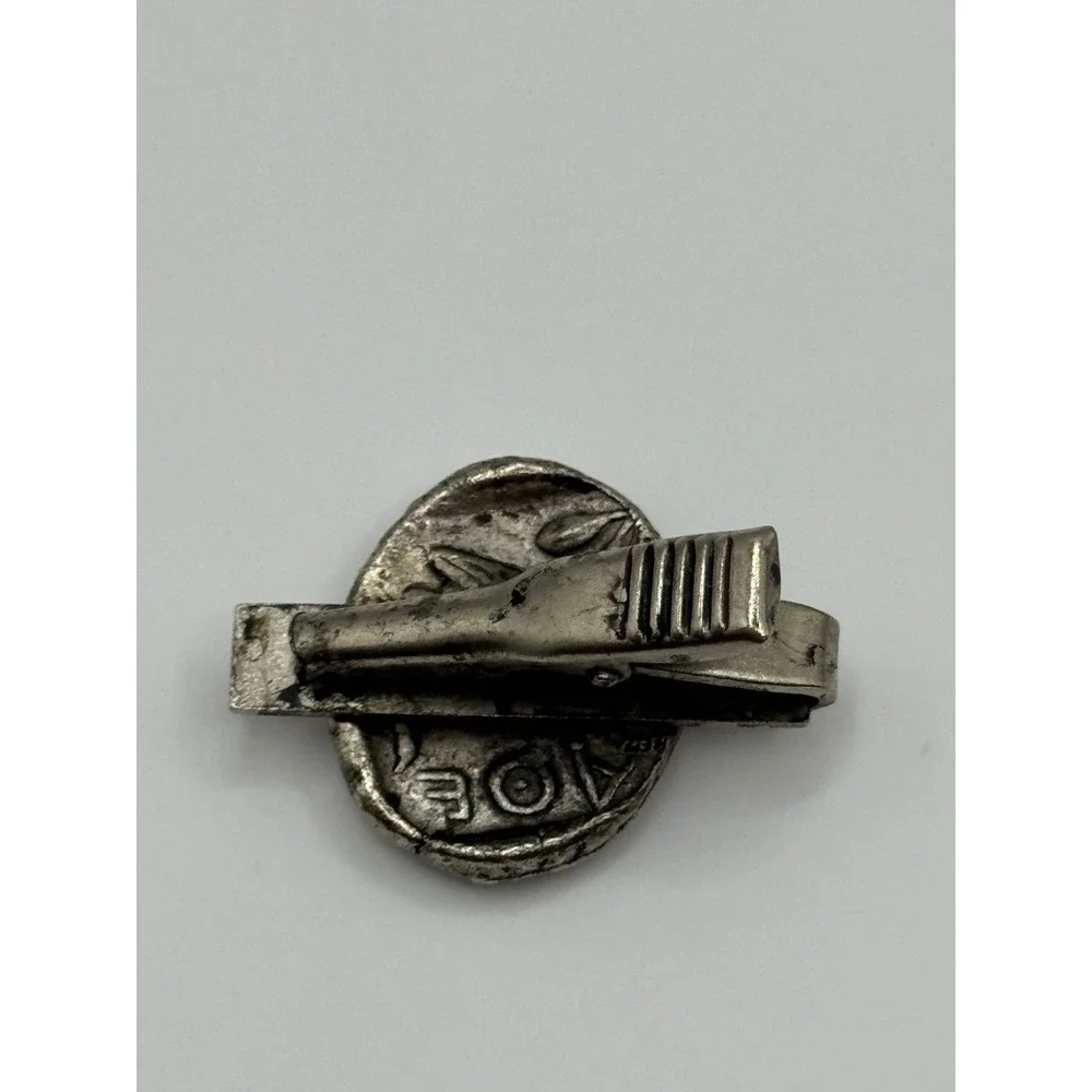 Vintage Tie Clip Greek Faux Tetradrachm Coin Silver Tone